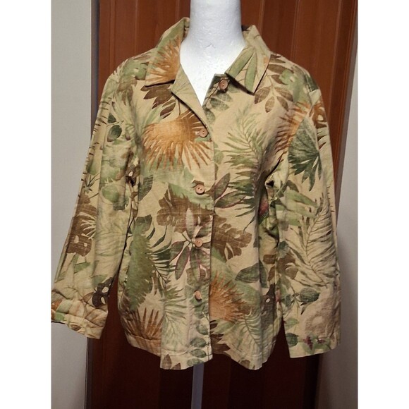Jackets & Blazers - Drapers & Damons Tropical Beige/green Blazer 100% Cotton Medium